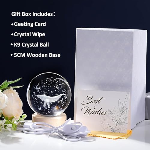 Miniatura 6 de Bola decorativa de ballena de cristal grabada en 3D con base de madera de cristal, esfera de animales marinos, figura de ballenas, regalos para