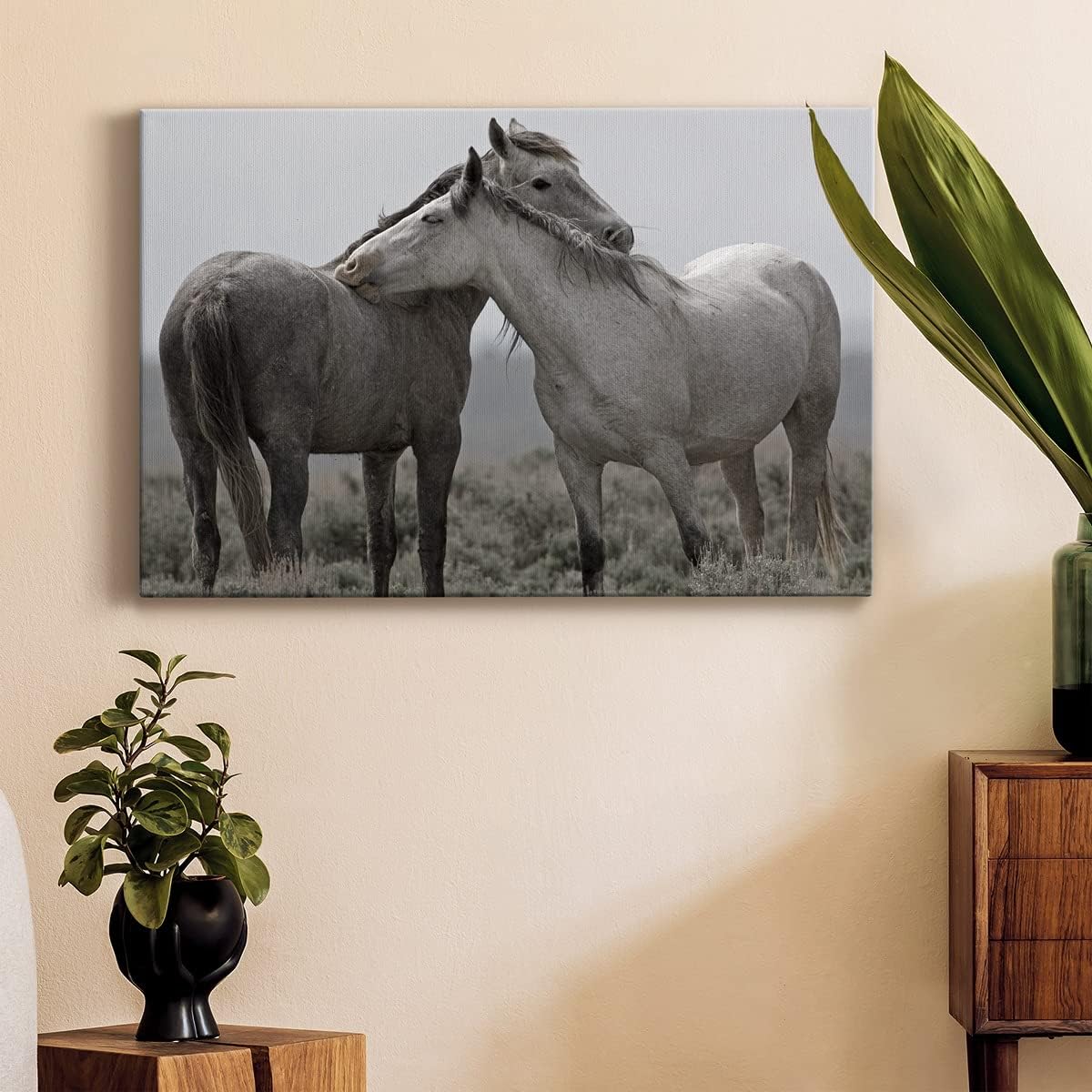 Animal Canvas Wall Art for Living Room Bathroom Bedroom Kitchen, Affection Country Horse Picture Prints House Décor Ready to Hang Modern Home Decoration, 18" H x 27" W