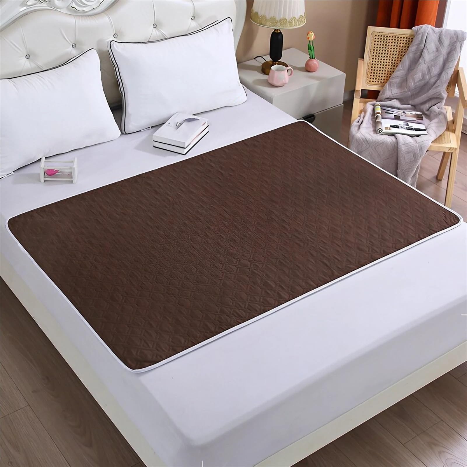 Waterproof Mattress Protector Double Leak-Proof and Non-Slip, Incontinence Bed Sheets Washable Without Tucks, Highly Absorbent Soft for Adults Sofa Chair(Dark brown,200 x 230 cm)