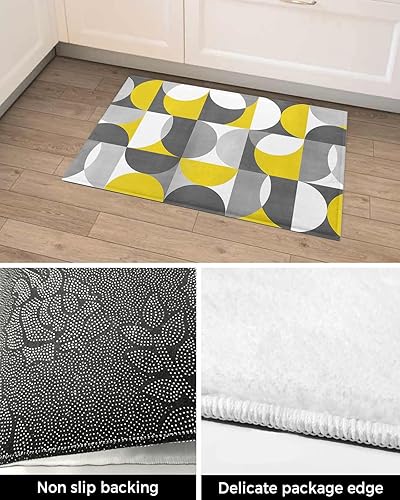 Miniatura 5 de Alfombra de baño para baño y dormitorio, tapetes geométricos amarillos y grises de felpa, tapetes antideslizantes, tapete de baño absorbente para