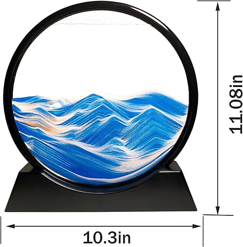 Miniatura 72 de HYUGF Decoración de imagen artística de arena en movimiento, movimiento líquido de paisaje de arena profunda 3D, marco de vidrio redondo, regalo