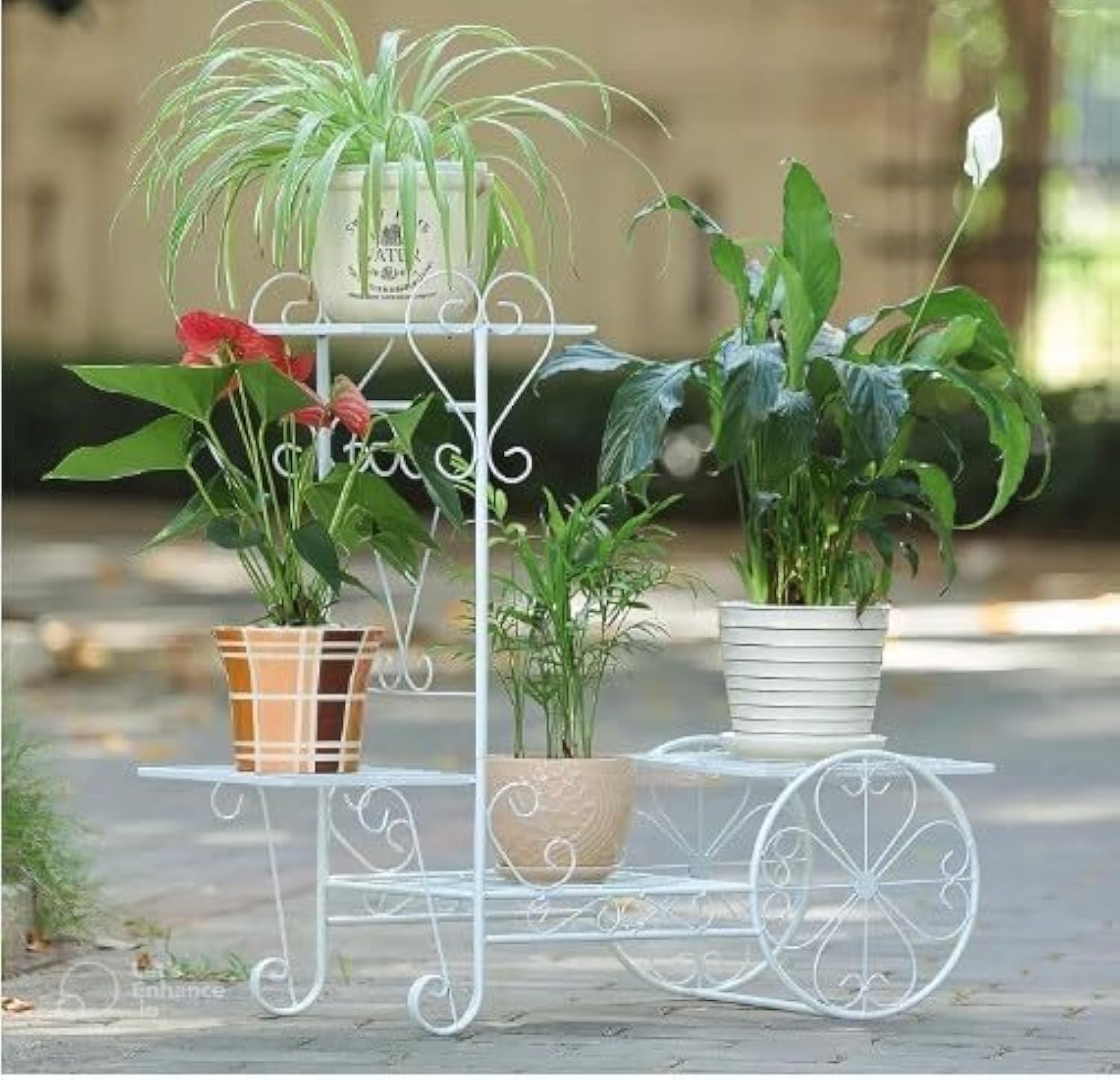 LEDIN Plant Stand Indoor Modern Simple Flower Stand Iron Art Multi-layer Balcony Living Room Landing Flower Pot Holder Indoor Green Radish Chlorophytum Flower Shelf Flower Rack (White)