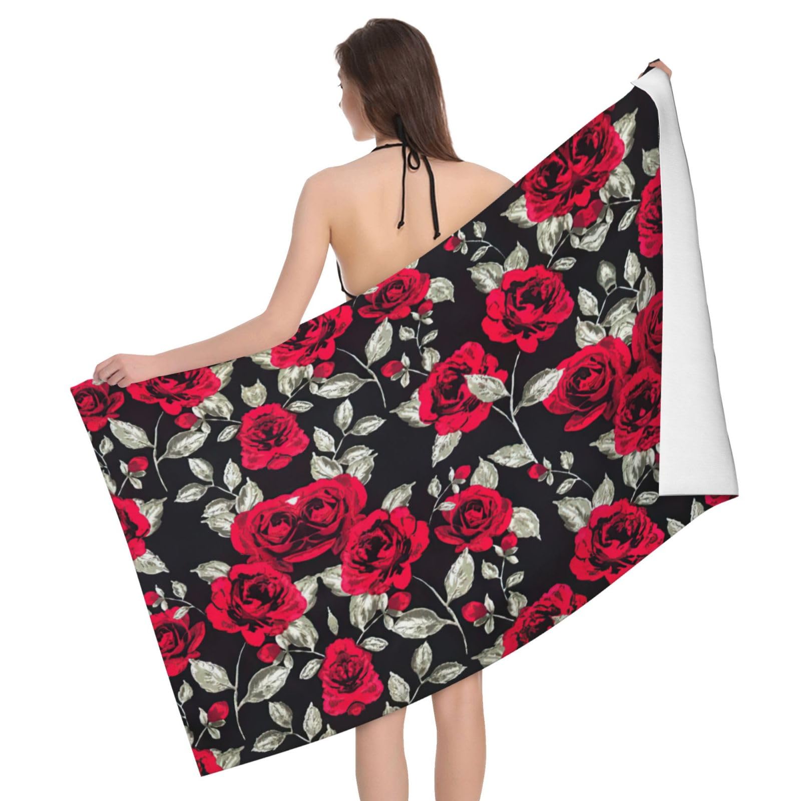 Drap de bain microfibre de qualité supérieure imprimé roses rouges 81x132 cm