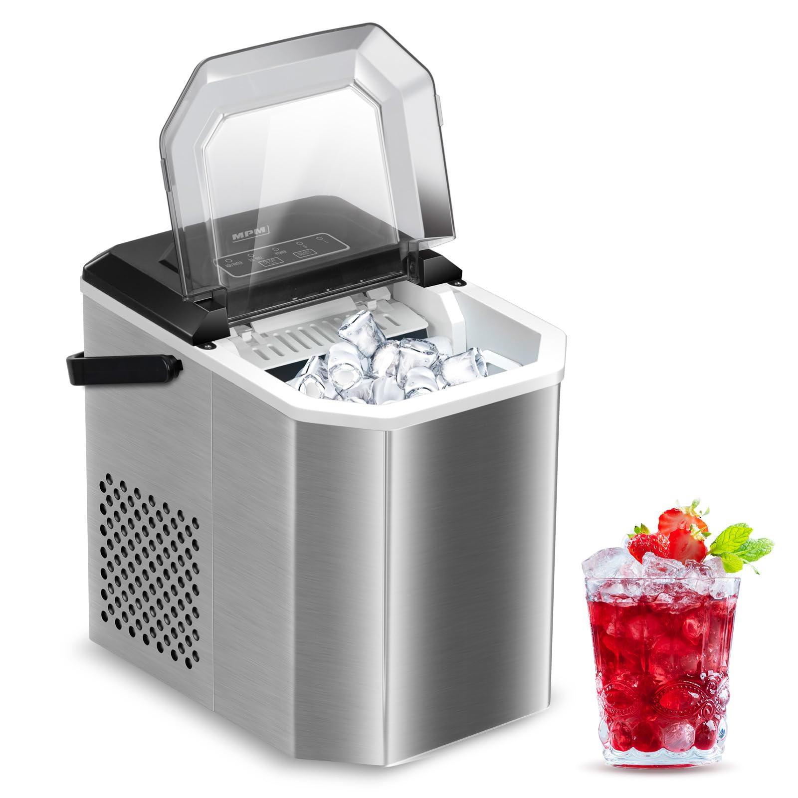MPM Eiswürfelmaschine MKD-04M - Schnelle Eisproduktion - eiswürfel 12 kg/Tag - 2 Eiswürfelgrößen - Elektronisches Steuerpanel - Kompakt und Leise - Wassertank 1,2 L
