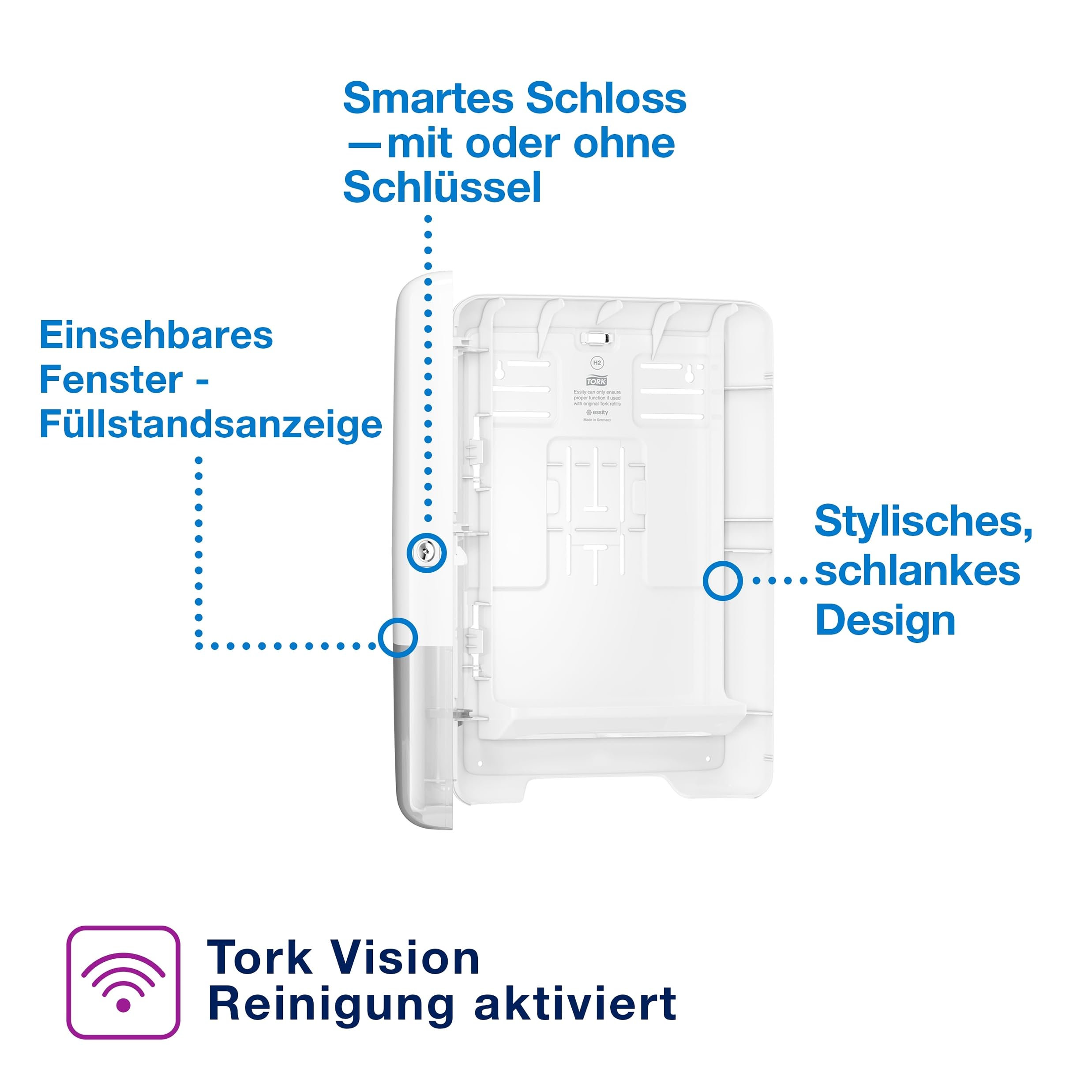 Tork Xpress Spender für Multifold Papierhandtücher 552000, Elevation Design - H2 Handtuchspender für Falthandtücher zur Einzelblattentnahme, schlankes Design, weiß
