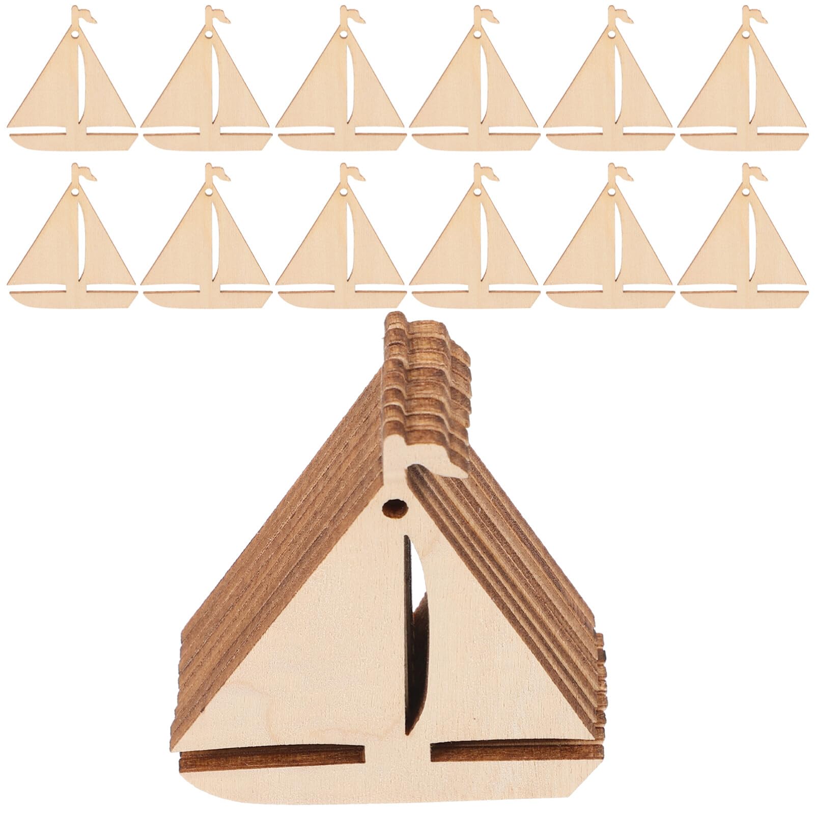Sailboat Wooden Cutouts: 50pcs Unfinished Wood Sailboat Crafts Blank Wood Pieces Slices Tags for DIY Projects Sailing Party Decorations
