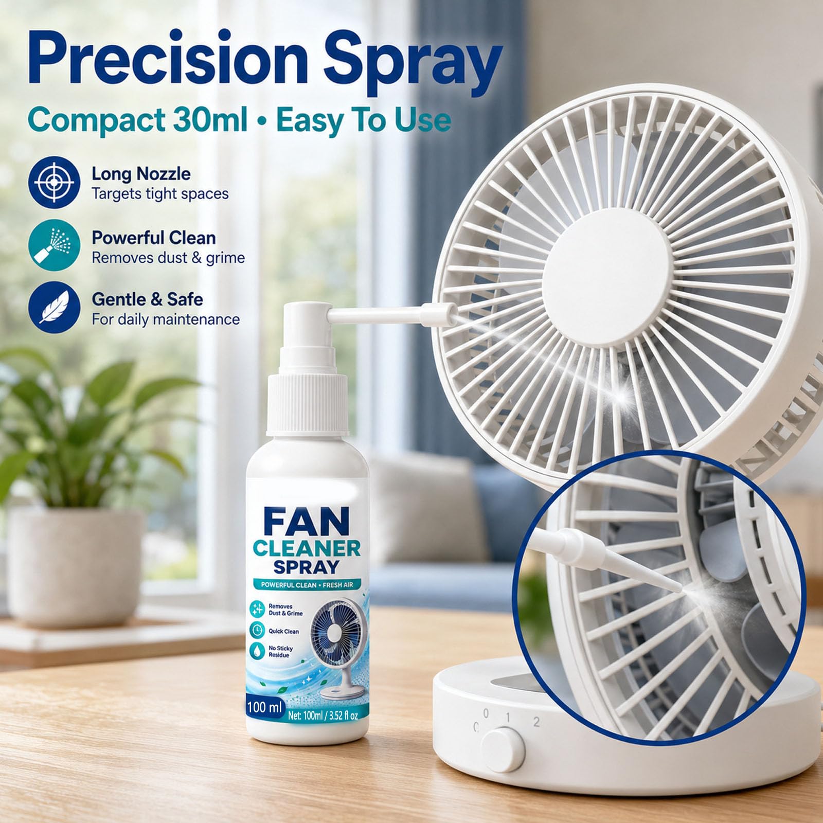 Spray limpiador de ventiladores multiusos (100ml-3pcs+30ml-2pcs) | Limpiador de aspas de ventilador sin enjuague, solución de limpieza sin necesidad de desmontaje con ventiladores de pie