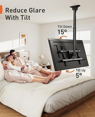 Miniatura 4 de Perlegear Soporte de TV de techo, soporte de TV colgante para televisores planos o curvos de 37 a 75 pulgadas de hasta 99 libras, soporte de TV de