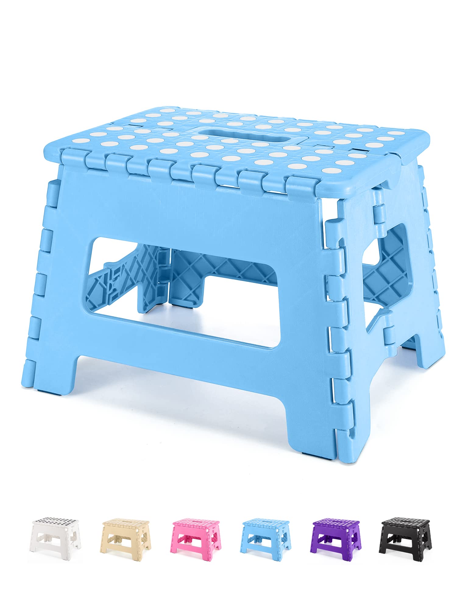 Dyforce Folding Step Stool 9", Kids Step Stool, Heavy Duty Step Stools for Adults, Compact Foot Stools, Light-Weight Toddler Step Stools for Kitchen, Bathroom, Holds Up to 300 lbs (Blue)