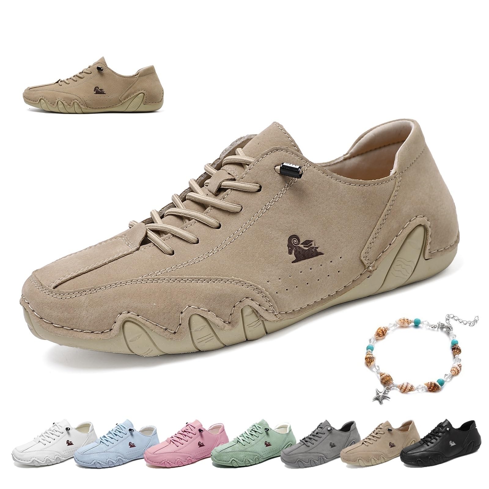 Zapatos Barefoot Mujer Ultra Cómodos Outdoor Beck Shoes Zapatillas Planas Impermeables Antideslizantes Ligeras Minimalistas Ortopédico Zapatillas for Senderismo, Caminar Y Conducir(Caqui,36 EU)