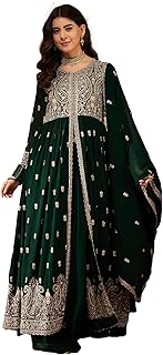 Miss Ethnik Women's Green Faux Georgette Stitched Top With Stitched Faux Georgette Bottom and Faux Georgette Dupatta Full ...