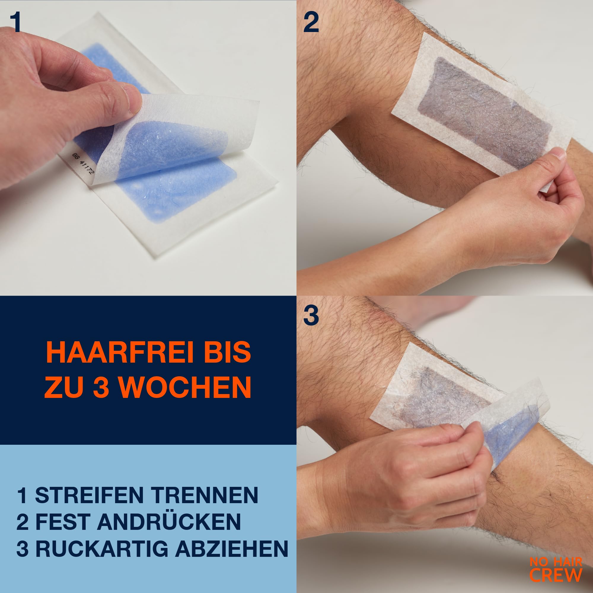 NO HAIR CREW Wachsstreifen für Männer 6x20 Stk. – Bis zu 3 Wochen haarfrei | Für Brust, Rücken, Arme und Beine. Entfernt Haare an der Wurzel für länger glatte Haut & langsameres, weicheres Nachwachsen.