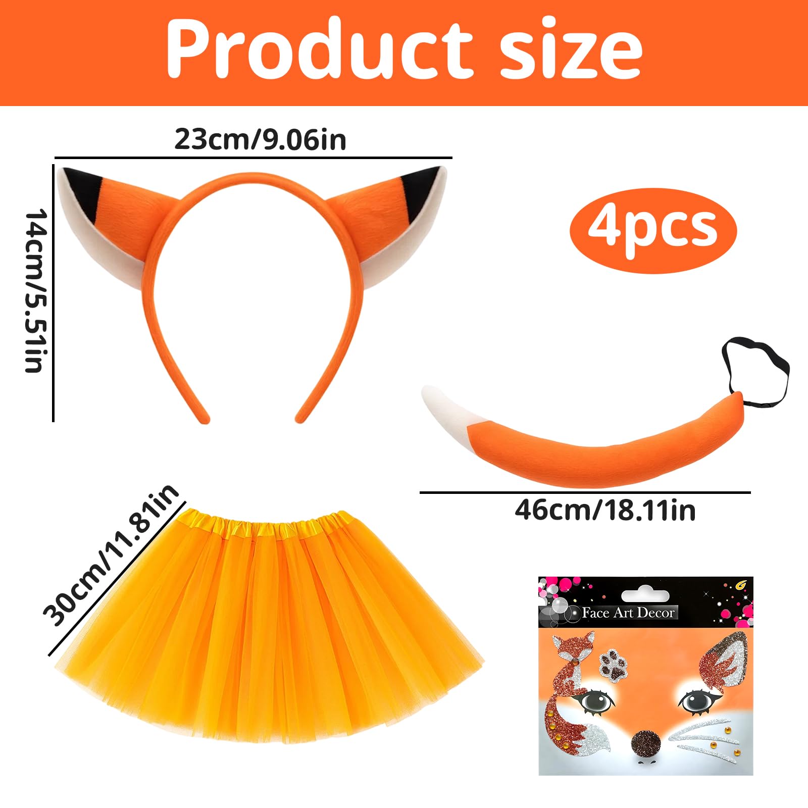 SrgPui 4Pcs Fox Costume for Kids Animal Costume Set including Fox Ears and Tail, Kids Animal Costumes for Dress Up Accessories - Image 2