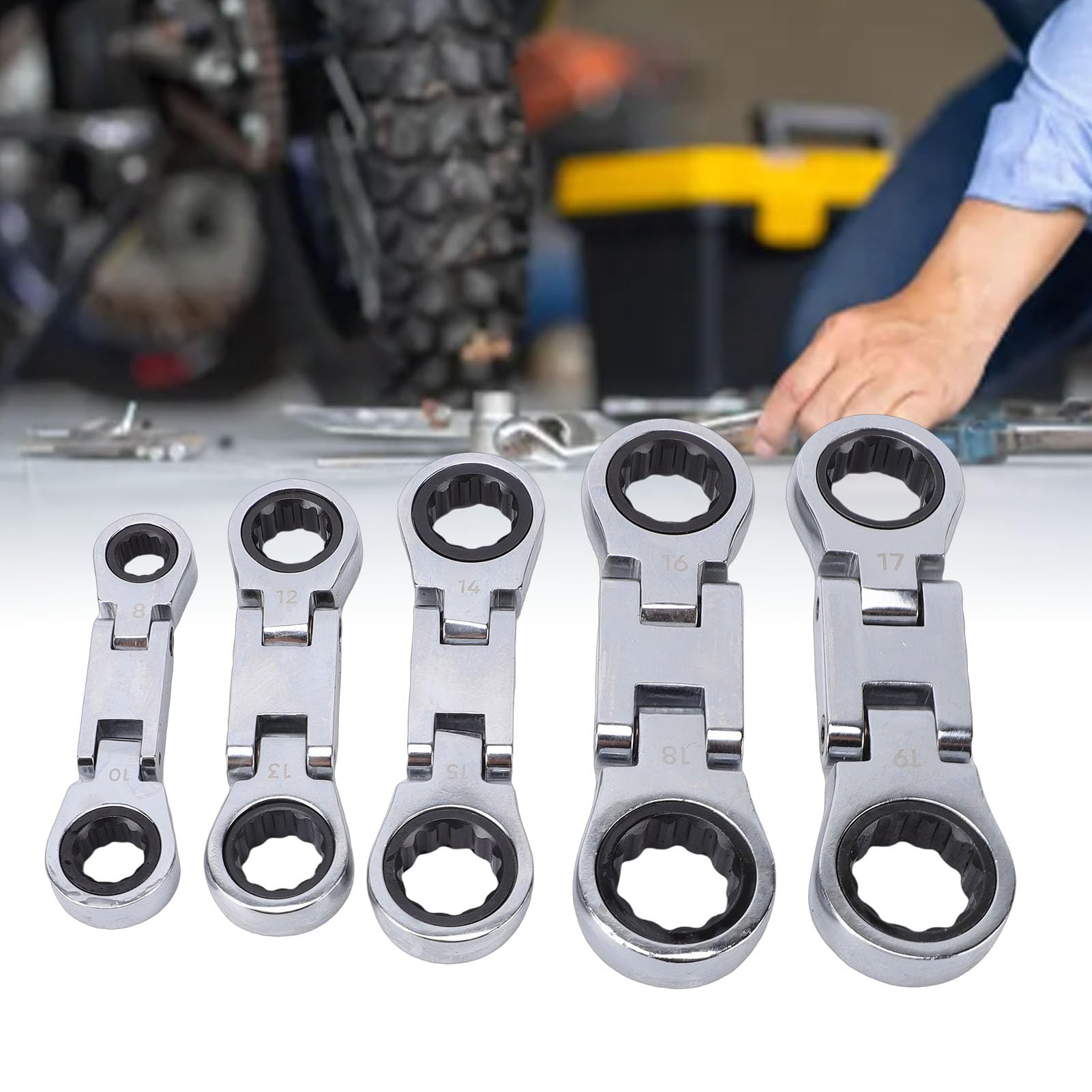 Fabater Chiavi a Cricchetto Metriche con estremità Flessibile, Versatile Set di Chiavi a Cricchetto a Doppia Testa da 5 Pezzi per Riparazione Bici, Kit di Attrezzi Compatto e Pratico