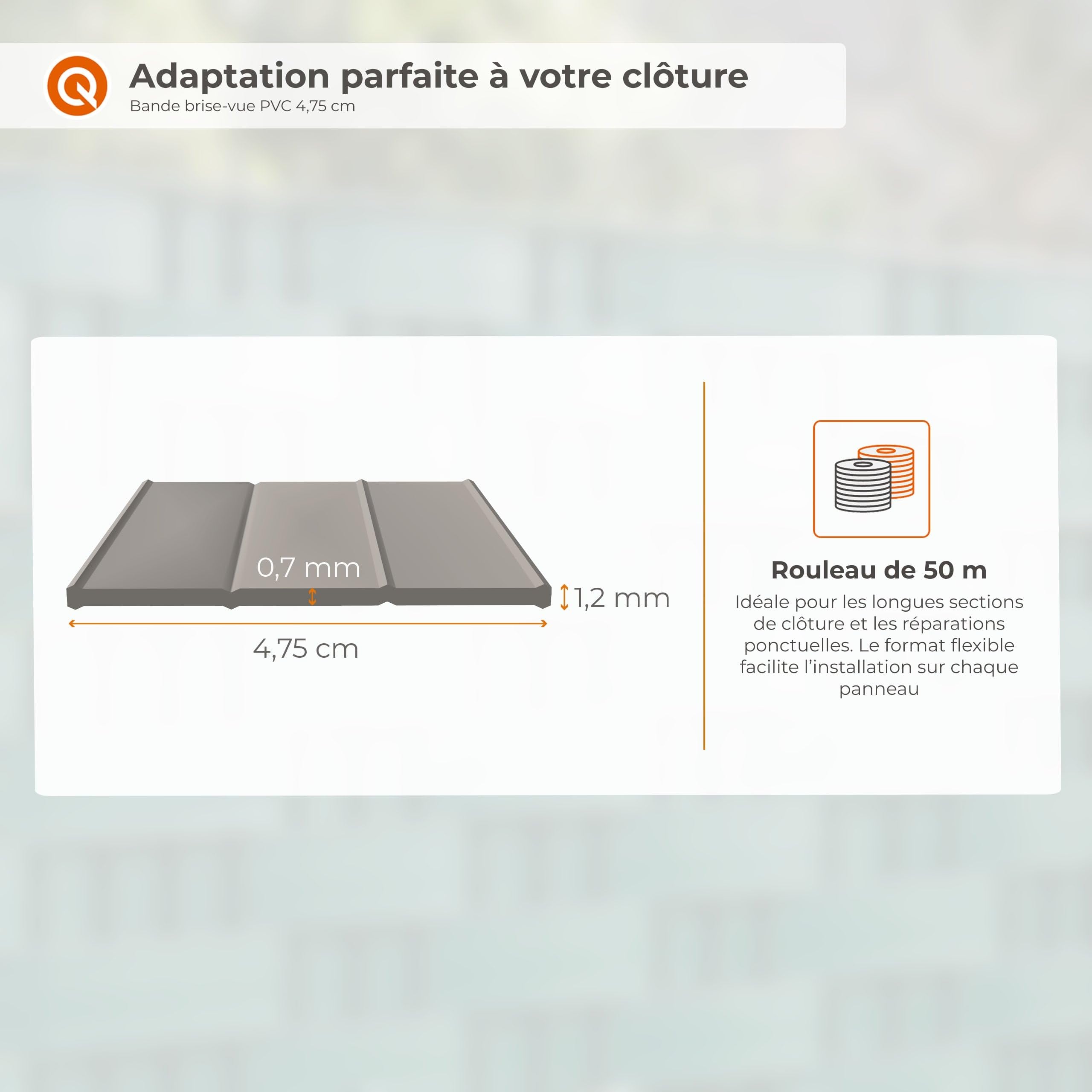 Quest Bande Brise-Vue de 4,75 cm en PVC Rigide - Graphite, 50 m
