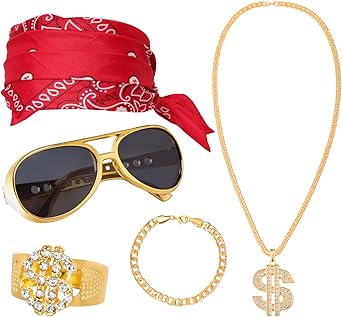 Savgkoyt 5 PCS Hip Hop Costume Kits 80s 90s Hip Hop Accessories Outfit ...