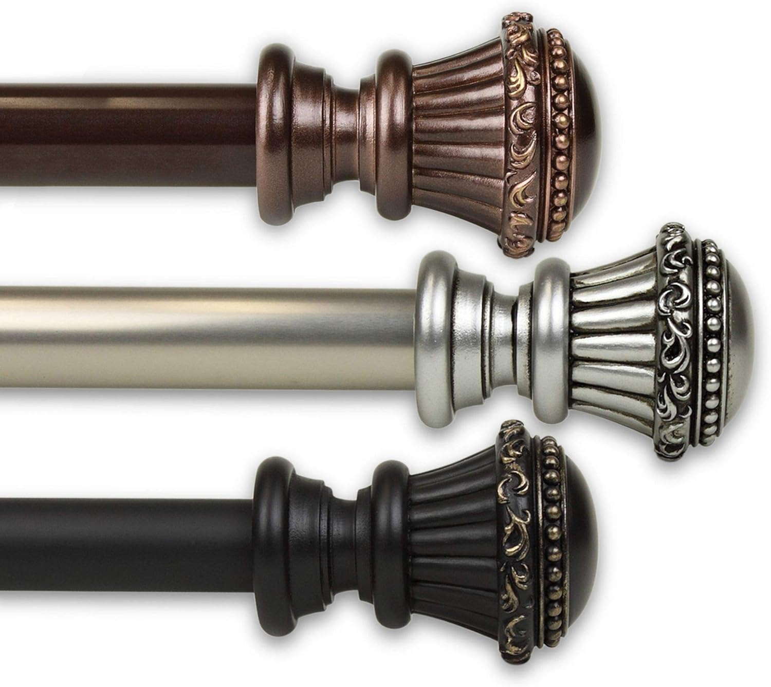 90" Silver Solid Contemporary Double Curtain Rod With a Striped Design