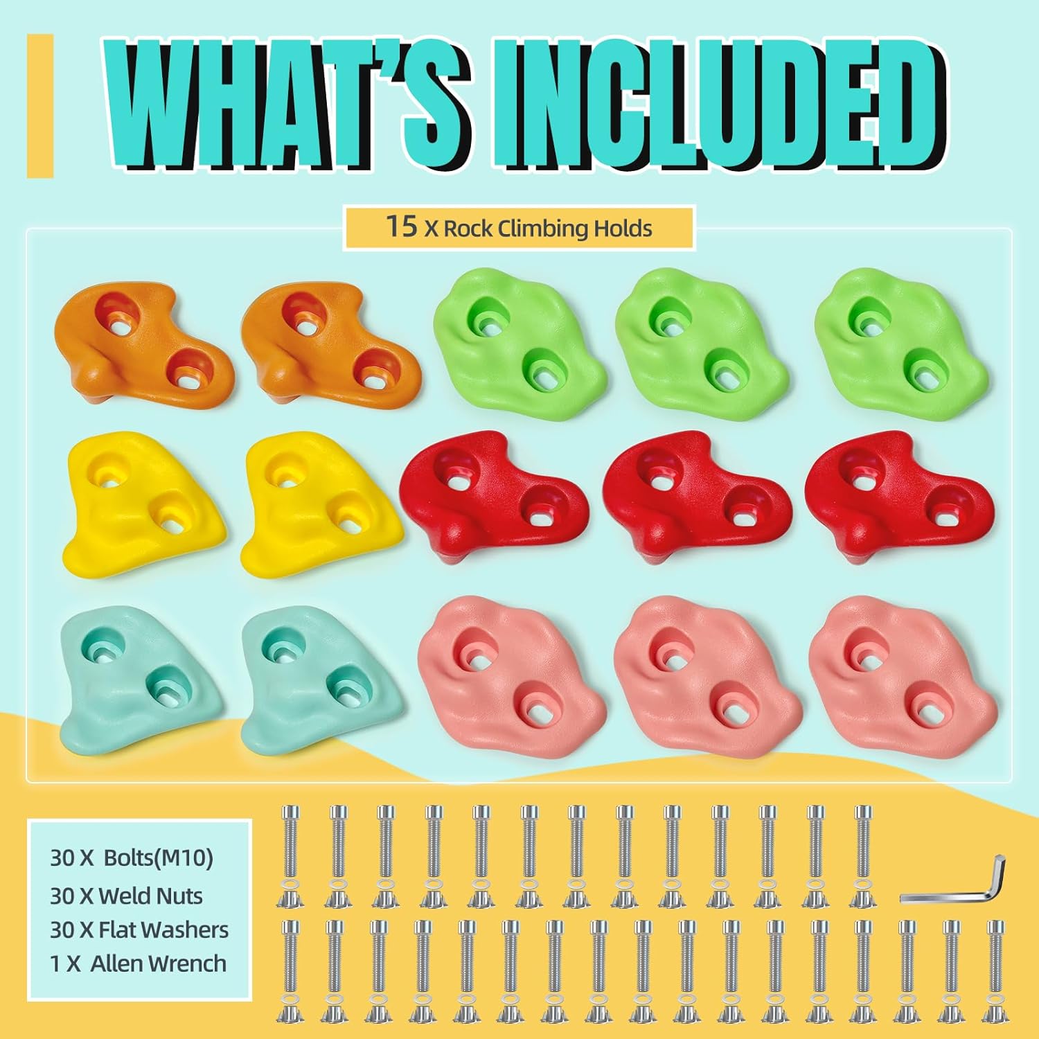 15 PCS Large Rock Climbing Holds for Kids, Climbing Rock Wall Grips, Adult Rock Wall Climbing Kit, Extra Large Climbing Holds for Play Set with Hardware for Indoor and Outdoor (Pastel Color