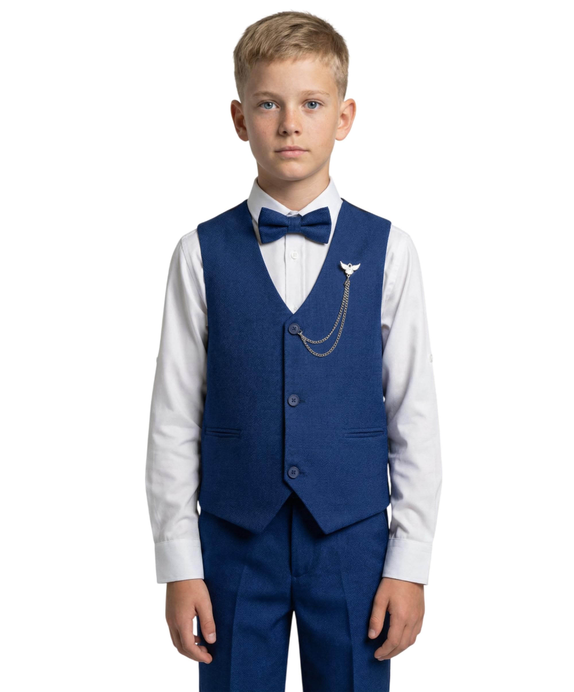 SIRRI Completo da Ragazzo Slim Fit da 4 Pezzi con Gilet Strutturato, Completo Formale per Matrimoni, Feste e Occasioni Speciali