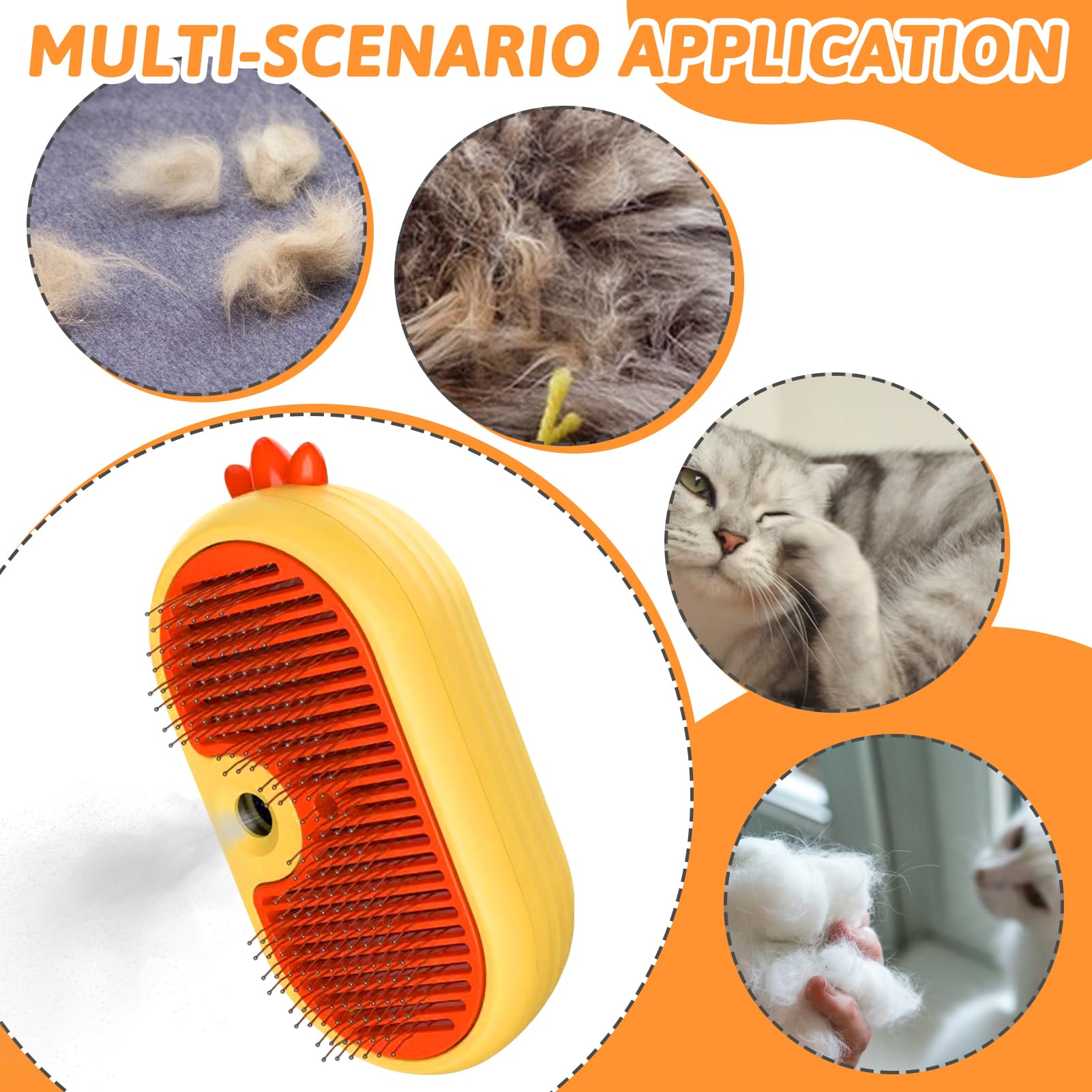 Steam Cat Brush with Release Button, 4 In 1Upgraded Multifunctional Cat Steamer Brush - Image 2