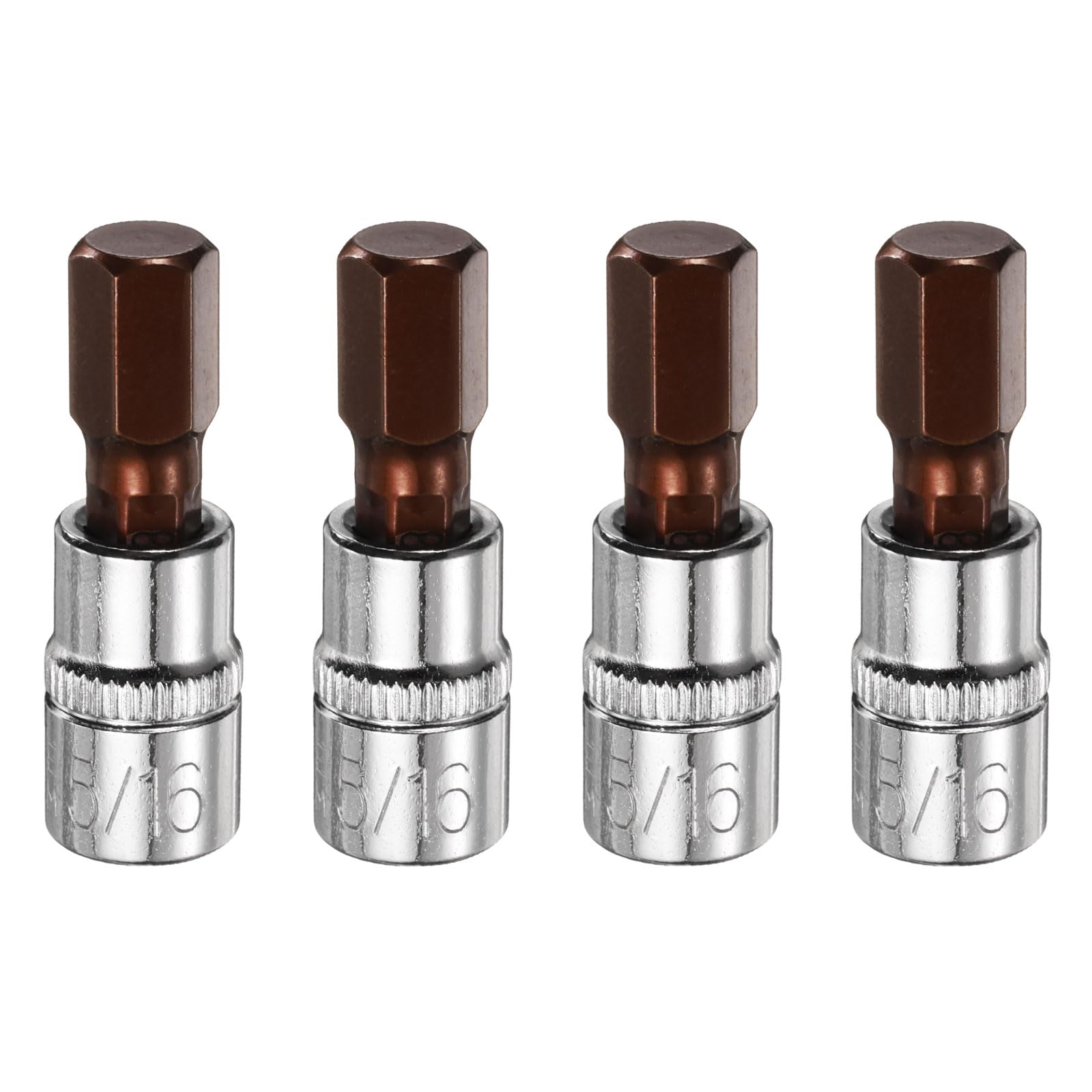 sourcing map 4pcs 5/16" Hex Bit Socket 1/4" Square Drive SAE Extension Impact Bit Power Nut Driver Set S2 & CR-V Steel Socket Ratchet Wrench Bits