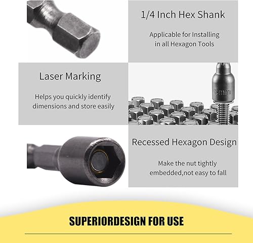 Miniatura 3 de YXQ Juego de brocas de impacto hexagonal de 0.315 pulgadas para herramientas eléctricas, 10 unidades