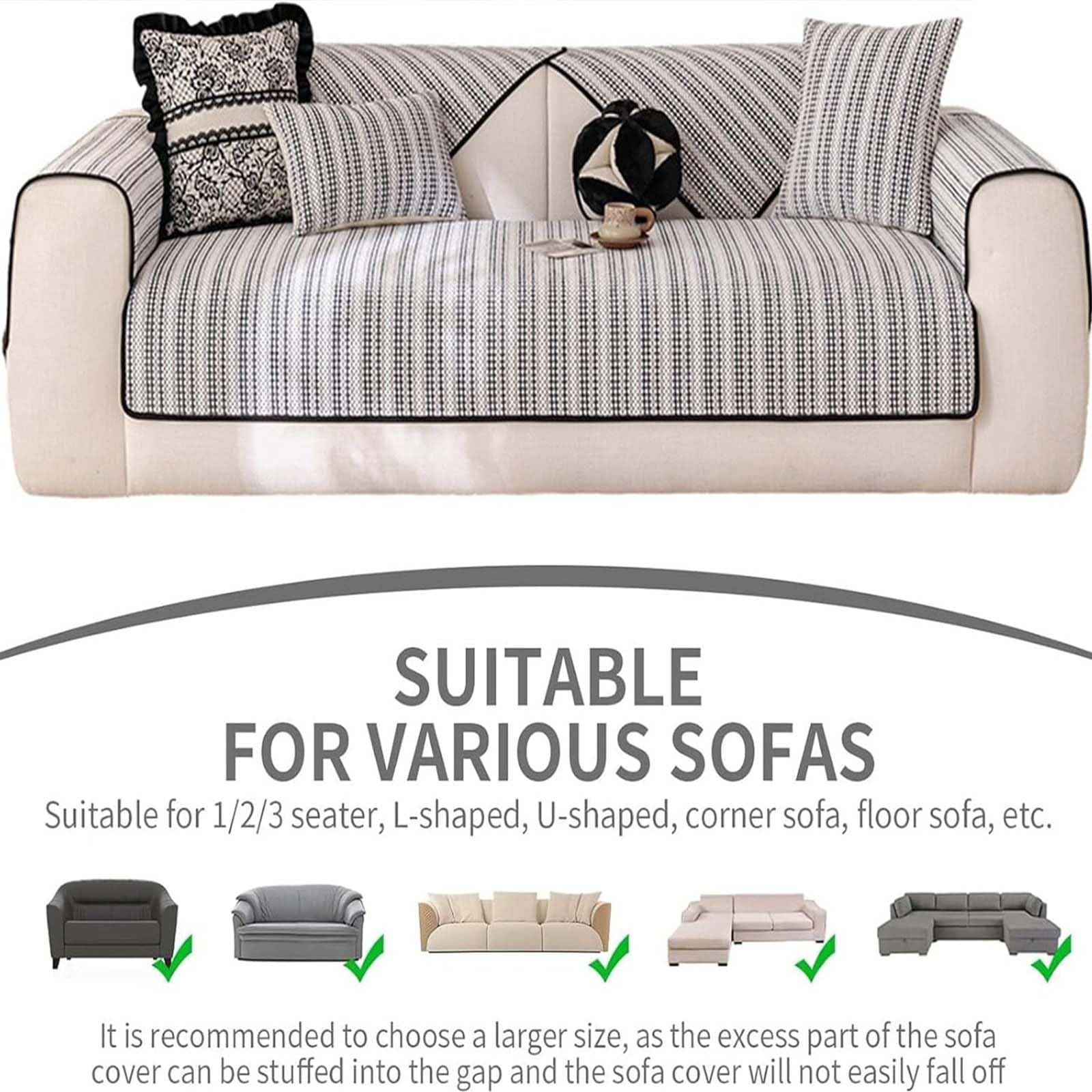 Sofa-Schutzhülle, rutschfest, Kratzfest, waschbar, Ganzjahres-Sofaschutz für 1-/2-/3-/4-Sitzer, Schwarz, 90 x 300 cm