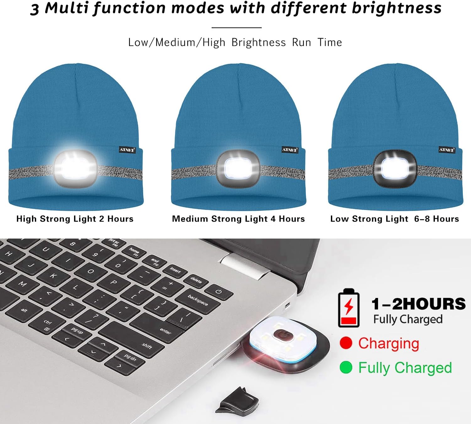 ATNKE LED Lighted Beanie Hat,USB Rechargeable 4 LED Run Headlamp with Reflective Stripe Cap Light Gift for Men and Women - Image 5