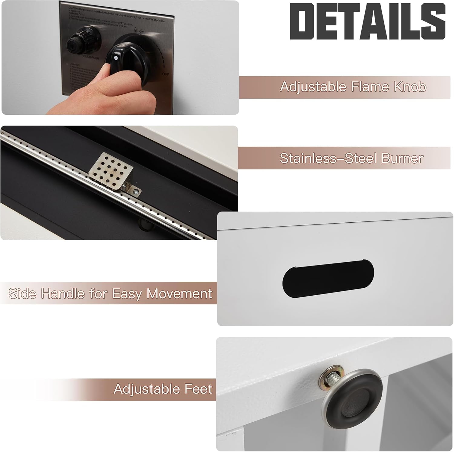 AVAWING 42" Rectangular Gas Fire Pit Table, 50,000 BTU Outdoor Propane Fire Pit with Lid, Steel Fireplace w/Weather-Resistant Pit Cover, Lava Rocks for Patio, CSA Certified, White