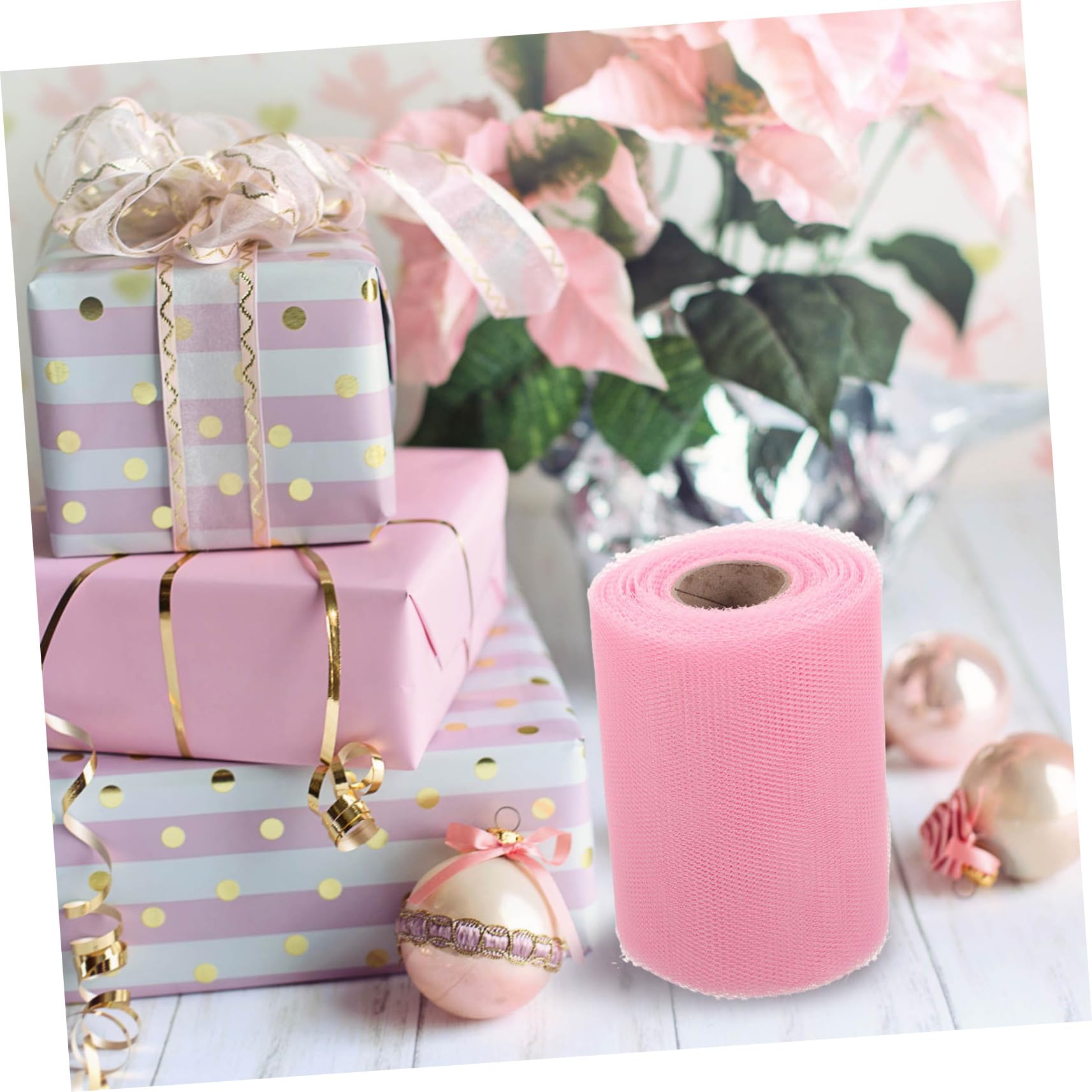 BEBEMOKO 1 Roll Mesh Gauze Decor Ribbon Wedding Car Prop Party Prop Party Accessory Party Favor Wedding Supply Party Supply Pink