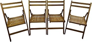 HomVent Set of 4 Slatted Wood Folding Chair, Fully Assembled Folding Chair Set Folding Event Chairs Wedding Chair Wooden Slatted Seat for Dining Room Kitchen Wedding Occasion Events (Teak Wood)