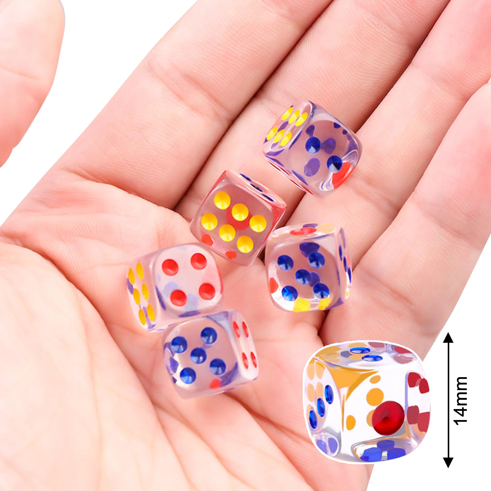 EDLMKM 50 Pcs DDice Set 6 Sided Transparent Dicee, Colours Spot Dice Set for Dice Games D6 Dicee, 6 Sided Dice Sett - Image 2