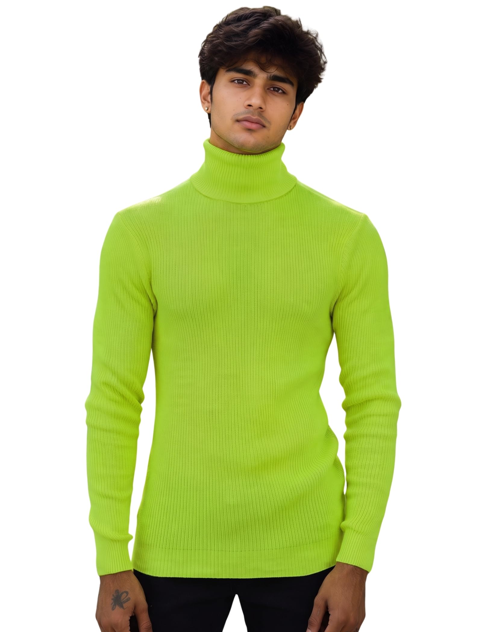 Mens Ribbed Slim Fit Knitted Pullover Turtleneck Sweater-image-14