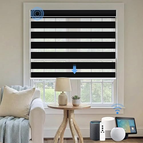 Miniatura 37 de Persianas motorizadas cebra con control remoto: Canisteo - Persianas automáticas para ventanas de interior funcionan con HomeKit, Alexa, persianas