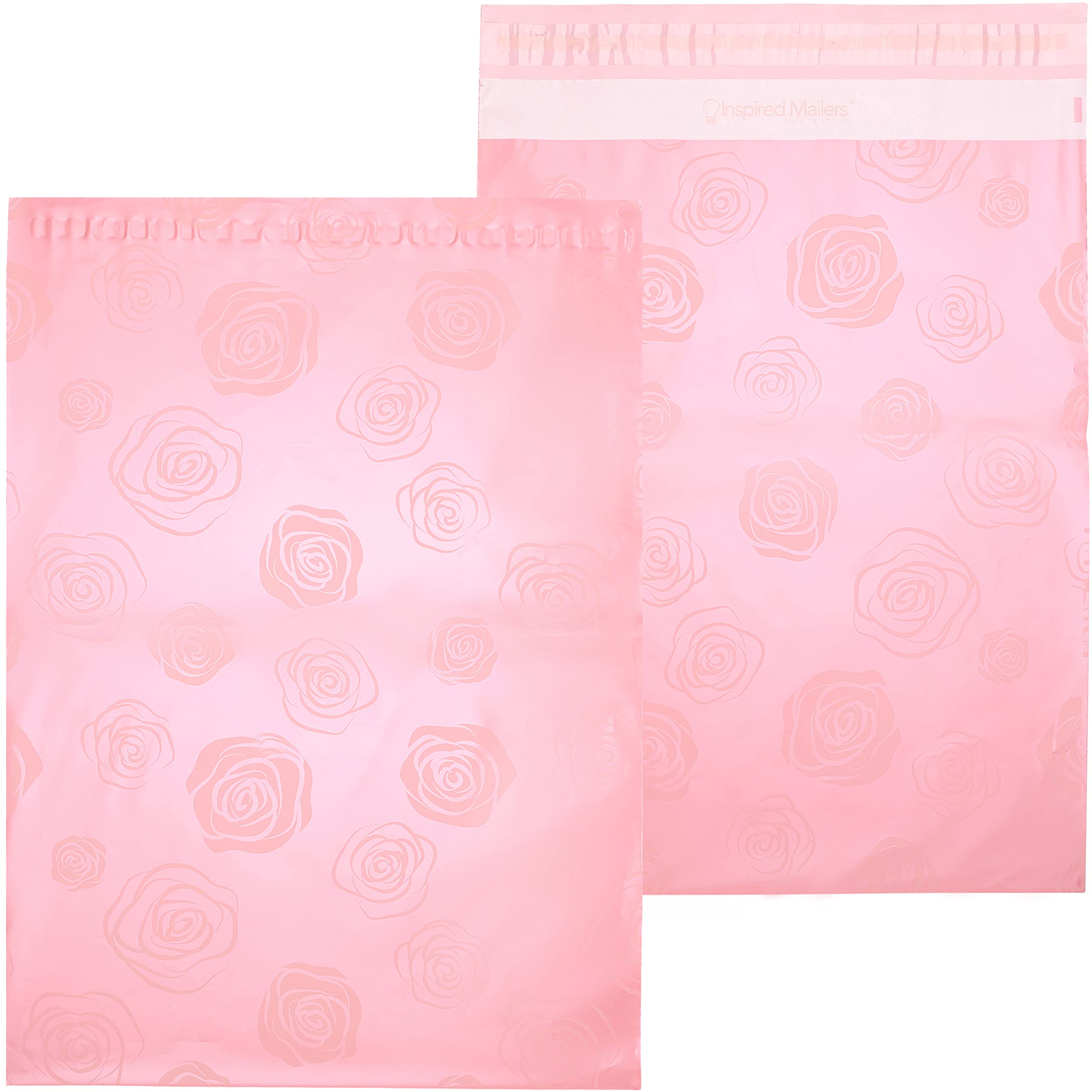 Inspired Mailers - Large Poly Mailers 14.5 x 19-50 Pack - Pink Roses on Rose Gold - Shipping Bags - Large Mailing Envelopes - Large Shipping Envelopes - Poly Bags for Shipping