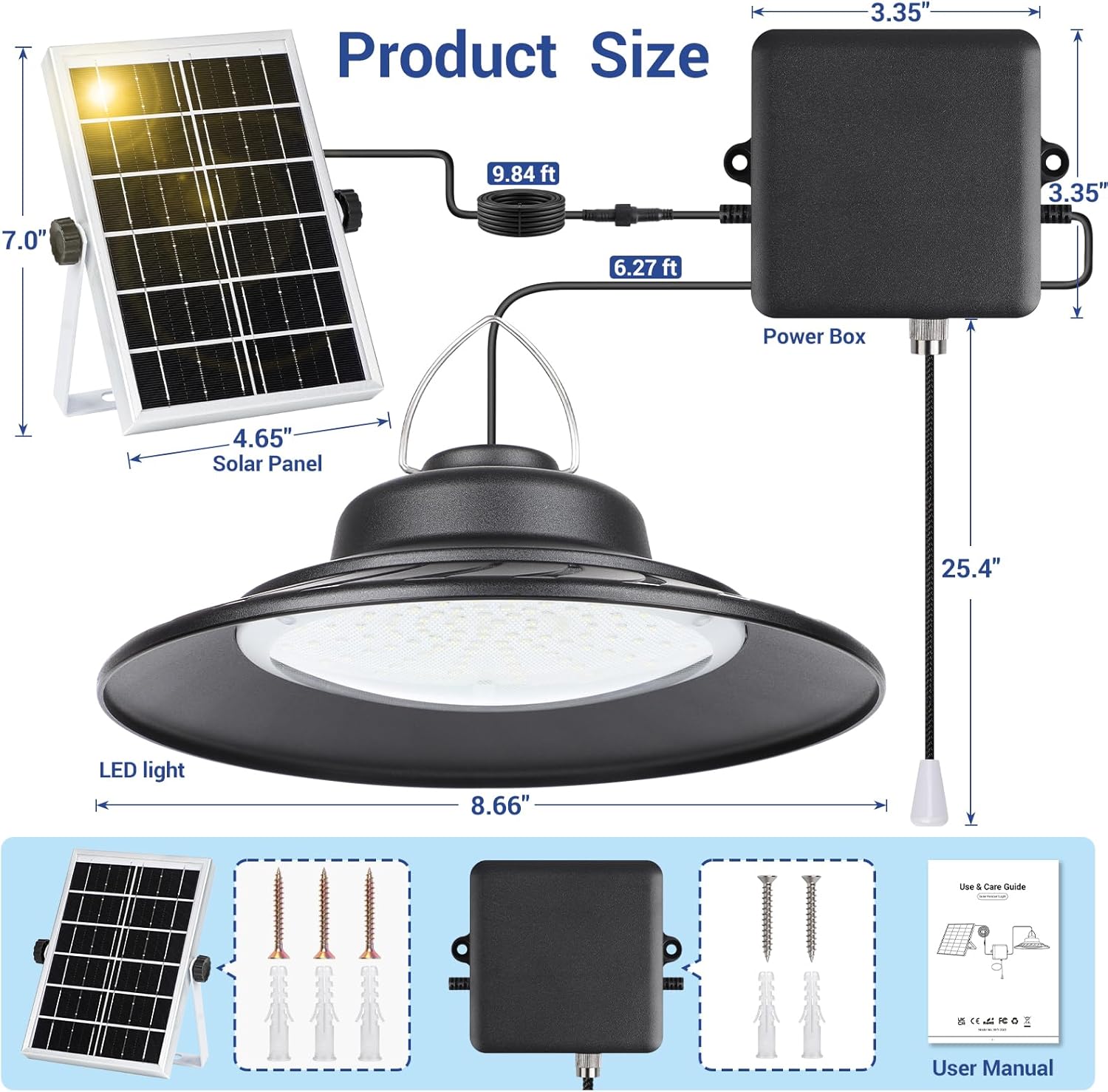 ropelux Solar Powered Shed Light Indoor Outdoor, 2000LM Daytime Available Pendant Light with Pull String, 2 Lighting Modes Solar Lights, IP65 Waterproof for Barn, Gazebo, Shop, Garage, Home (1Pack)