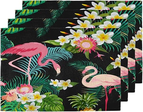 Flamingo Decor Design Placemats Set of 4 Table Mats Washable Placemat Waterproof Place Mats for Party Home Dining Table Decor 18x12 in