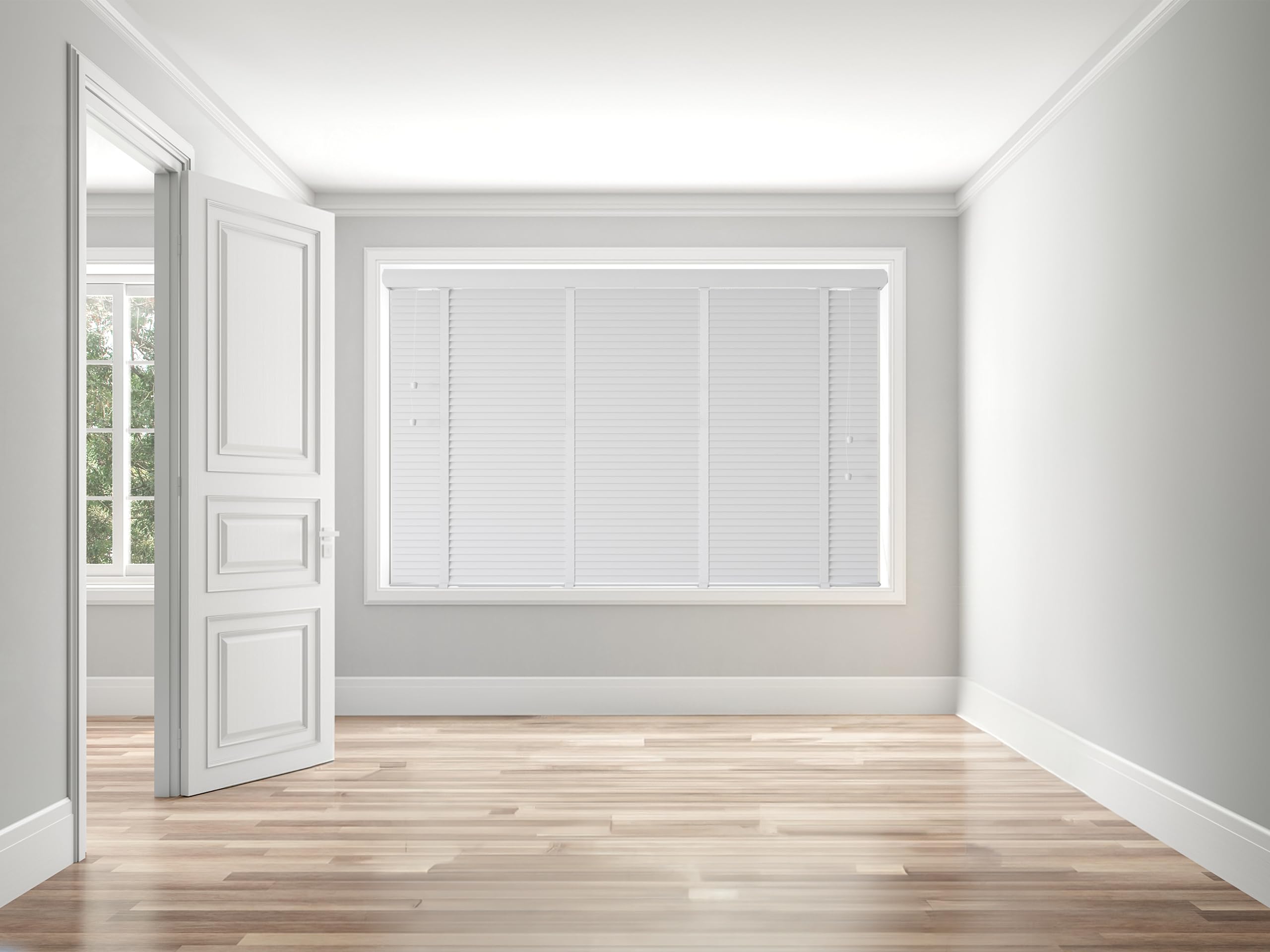 Made to Measure Faux Wood Venetian Blind 50mm Slats Wood Grain Pattern Deluxe Taped White 120cm Width x 160cm Length