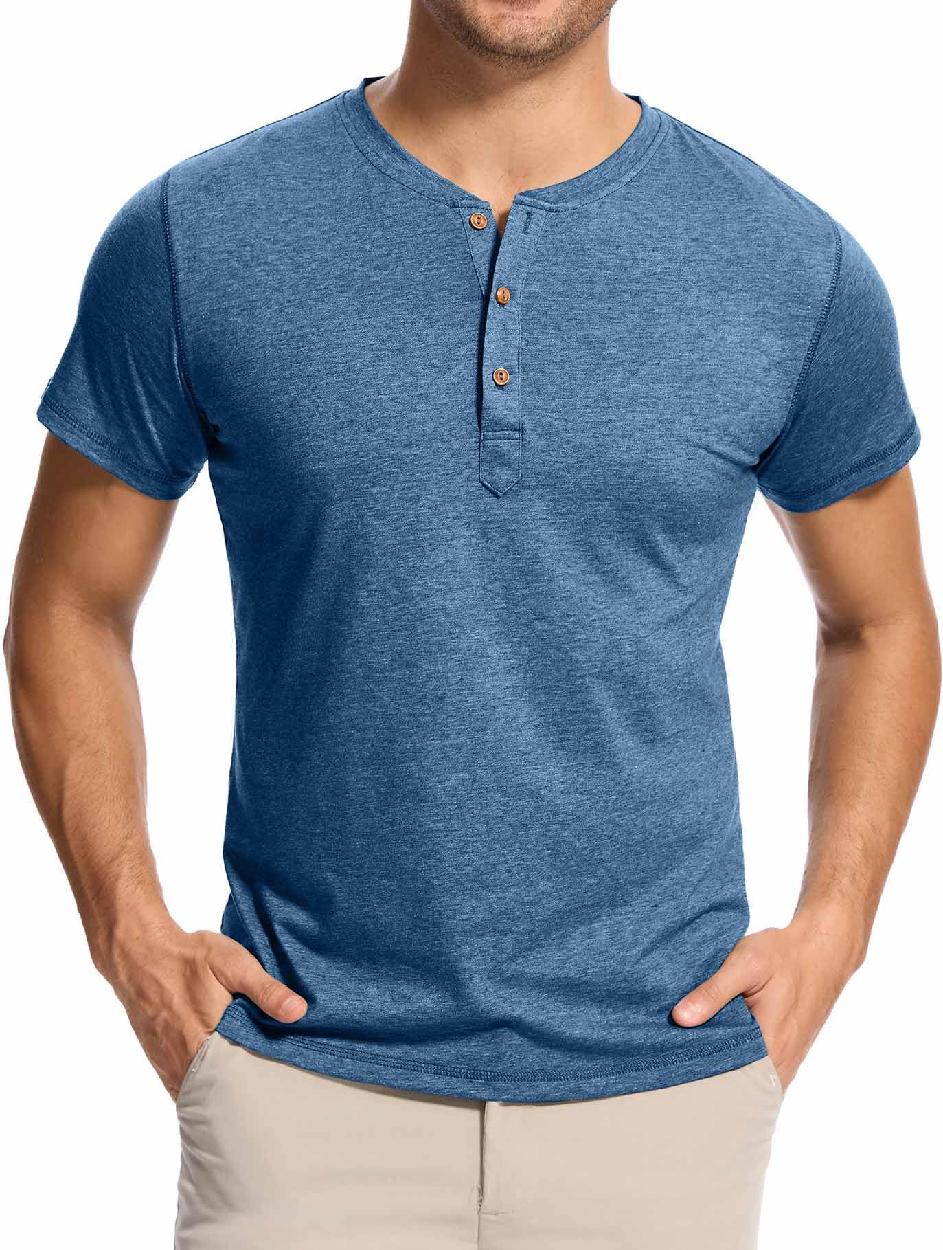 T-Shirt Homme à Manches Longues en Coton Chemise Léger de Golf Tennis Outdoor Style Décontracté D'Été Sport Henley Shirt Regular Fit avec Boutonnière à 3 Boutons