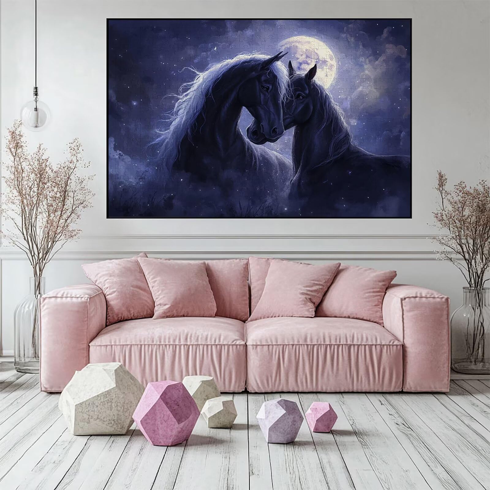 Puzzle 3000 elementów koń dorosły księżyc 122 x 81 cm Unikalne rzemiosło klasyczne 3D drewniana układanka do rodzinnych gier aktywnych, układanka do samodzielnego wykonania nawet do dekoracji ścian