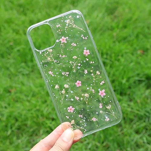 Miniatura 7 de Compatible con iPhone 15 Pro Flower Case, funda suave transparente flexible de goma prensada seca flores reales para niñas con purpurina floral