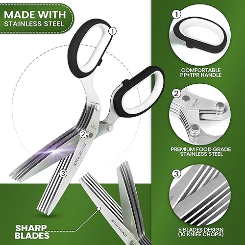 Miniatura 2 de Kitchshears - Tijeras de hierbas con 5 cuchillas y cubierta, tijeras cortadoras de hierbas de calidad de acero inoxidable y fáciles de limpiar,