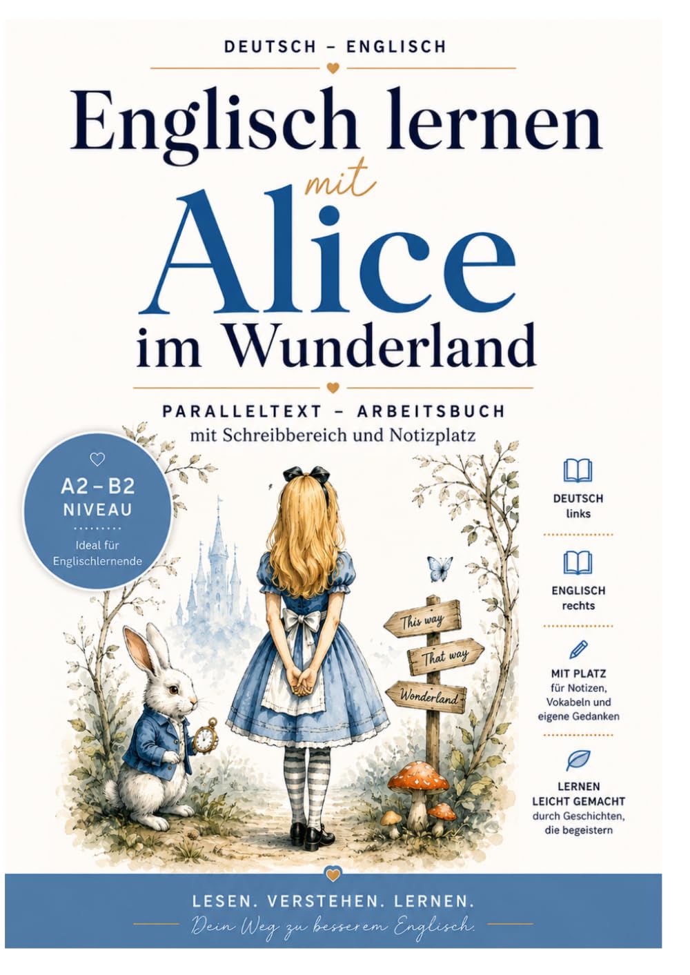 Englisch lernen mit Alice im Wunderland: Paralleltext mit Platz für Notizen