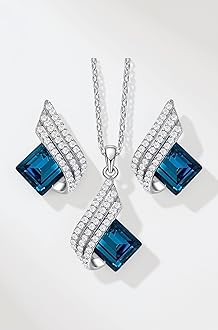 Valentine Gift for Girlfriend Wife Angel Wings Platinum Plated Crystal Pendant Necklace Jewellery Set for Women and Girls (Blue) (14622s)