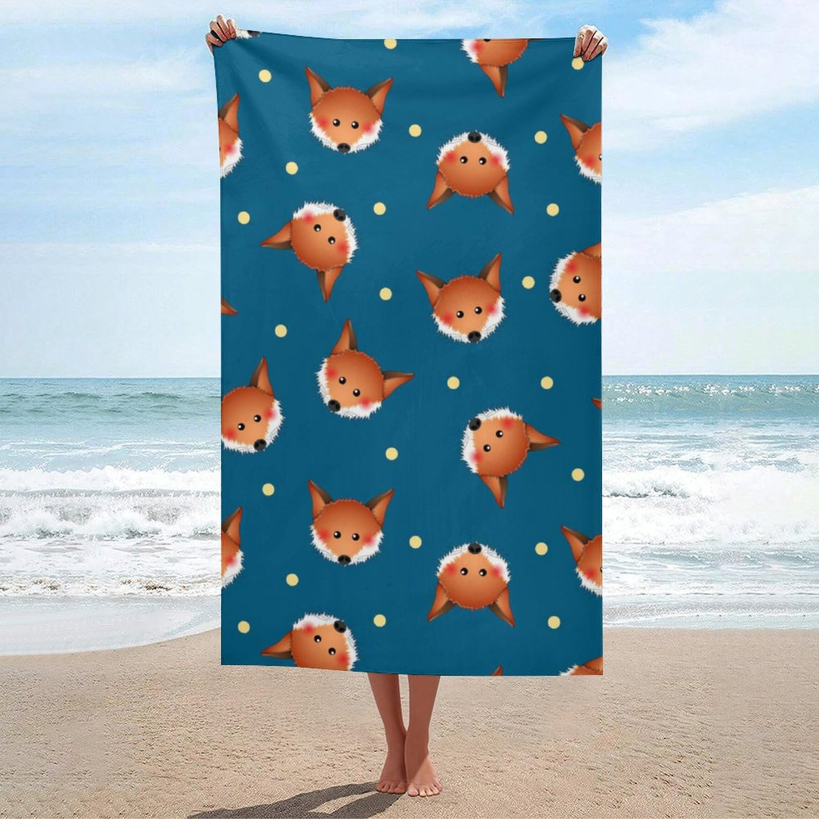 LEDFCVSU Beach Towel, Cute Red Fox Bath Towel, Absorbent Towel for Swimming, Sports, Travel
