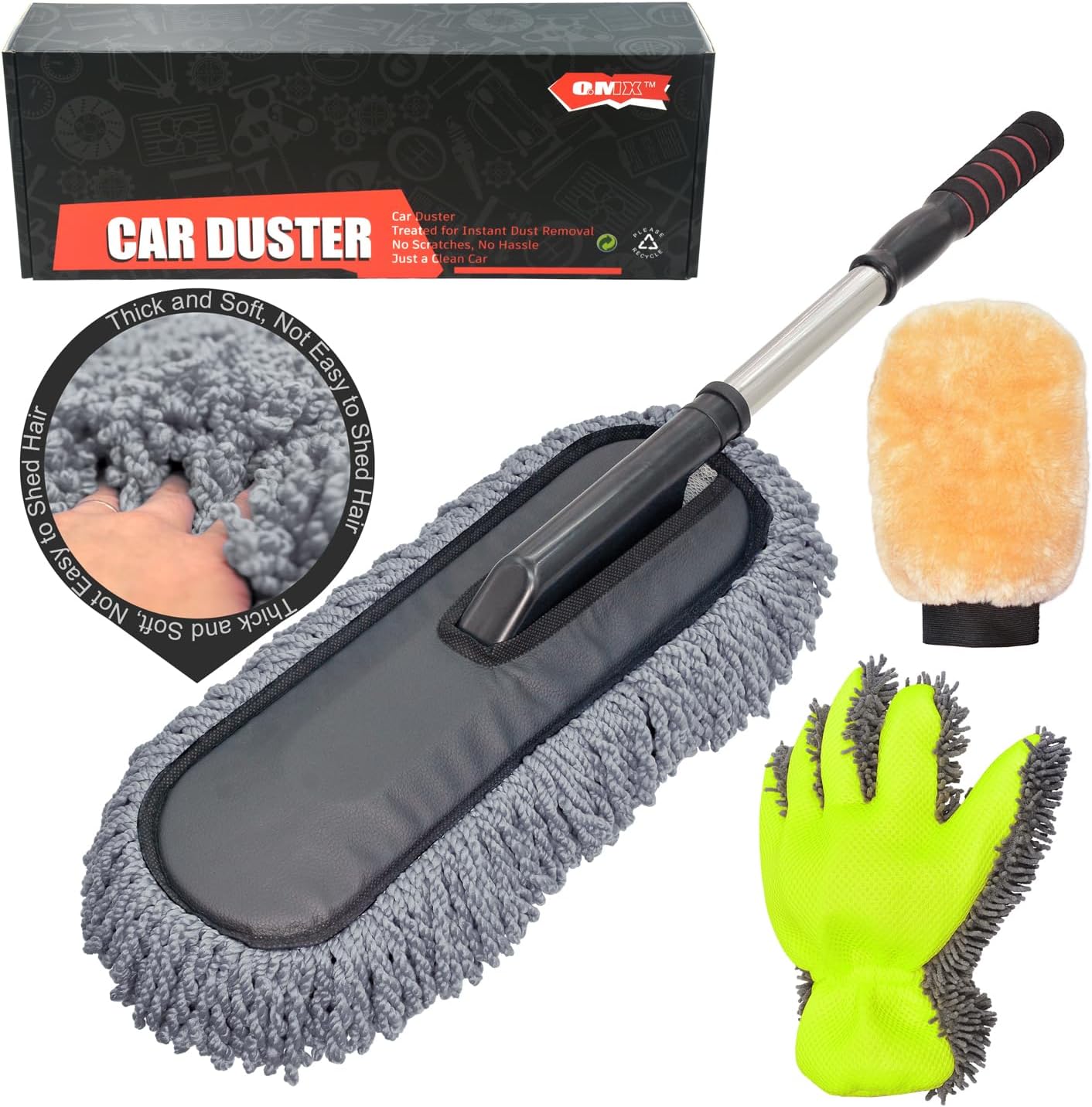 Ultimate Car Duster - The Best Microfiber Multipurpose Duster - Pollen Removing - Exterior or Interior Use - Lint Free - Long Unbreakable Extendable Handle