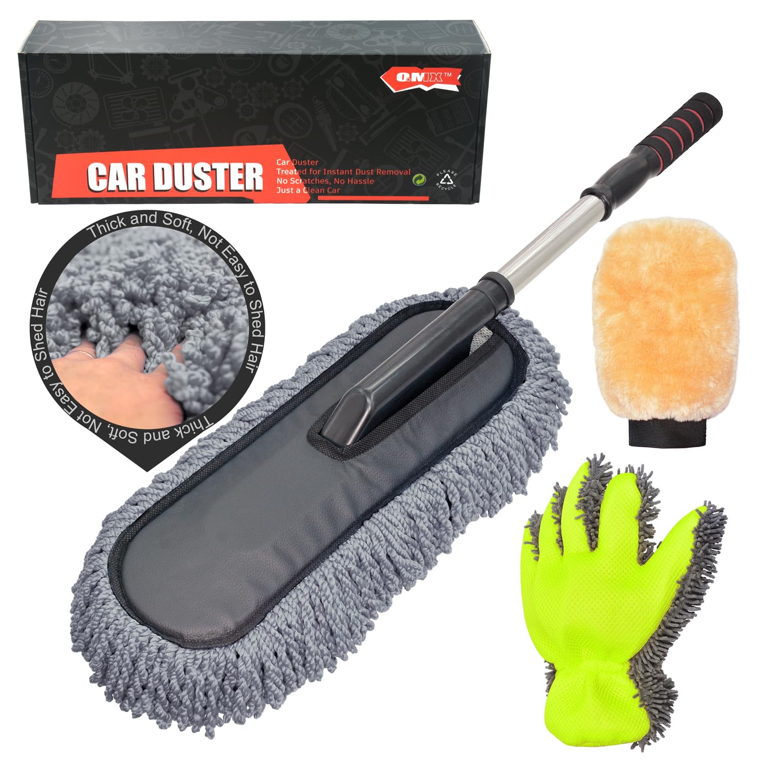 Ultimate Car Duster - The Best Microfiber Multipurpose Duster - Pollen Removing - Exterior or Interior Use - Lint Free - Long Unbreakable Extendable Handle
