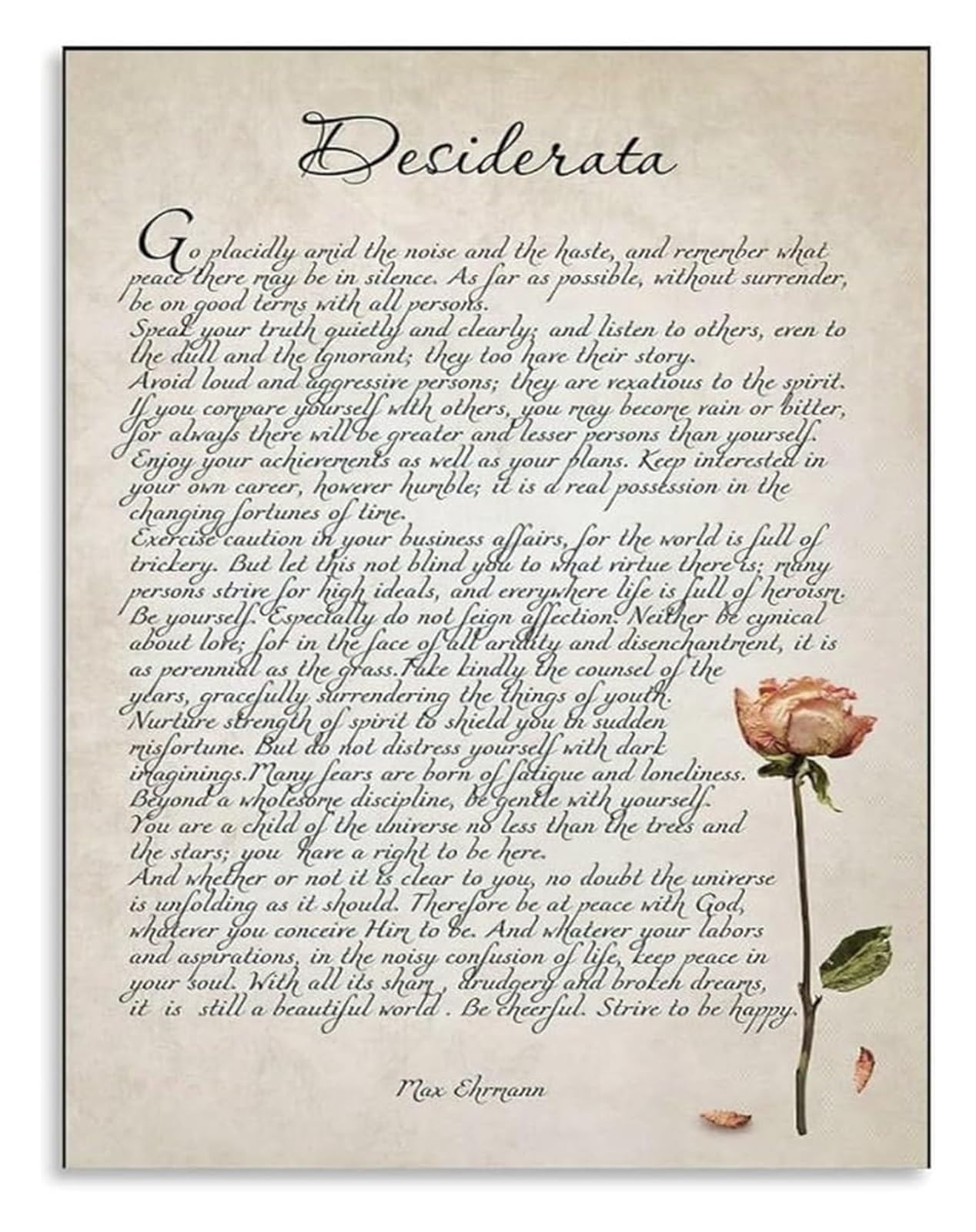 LLBOGRGGN Aesthetic Desiderata Poem Poster Motivational Quotes Vintage Wall-Art Canvas for Farmhouse Style Decor(Framed,16x24inch(40x60cm))