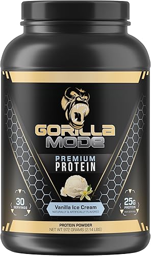 Gorilla Mode - Proteína de suero de leche de alta calidad, helado de vainilla, 0.88oz de proteína de suero aislado y concentrado, recupera y disponible en Yaxa Colombia