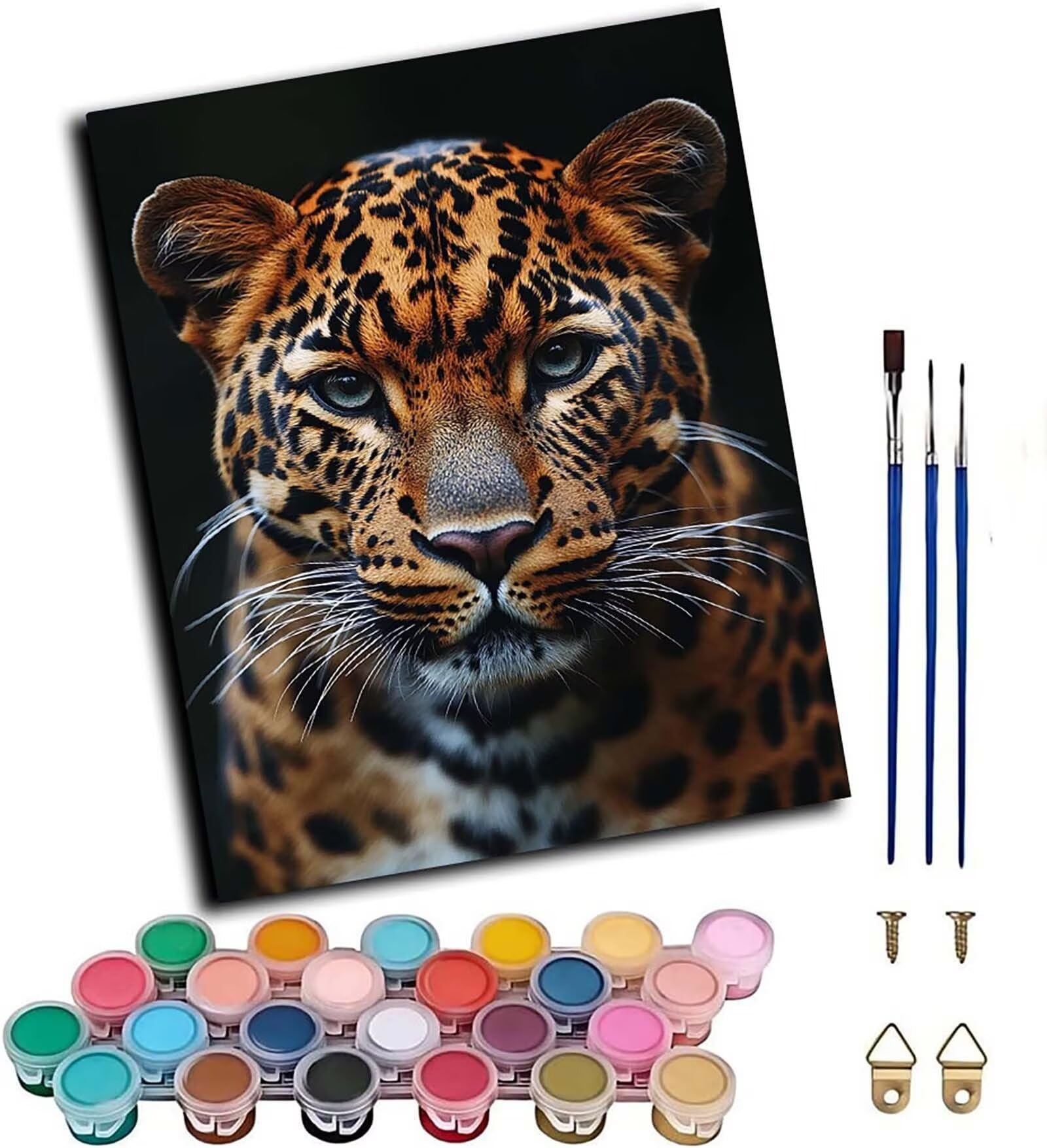 Malen Nach Zahlen Erwachsene mit Rahmen Leopard Malen Nach Zahlen, DIY Basteln Erwachsene Tier Leinwand Bilder, Paint by Numbers Handgemalt Ölgemälde Kit, für Deko Wohnzimmer Geschenke 60x80cm 8-6365